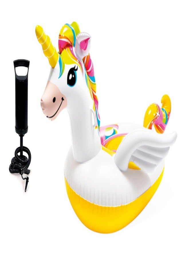 VWretails Inflatable Ride-On Swim Float for Kids, Childrens & Adults. Summer Fun Beach Floatie Perfect for Summer Water Adventures of Age 3+ (Enchanted Unicorn Ride-On + Hand Pump) - Image 1